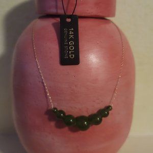 14K Yellow Gold (solid , NOT Plated) with Green Jade Beads Necklace 18"  NWT